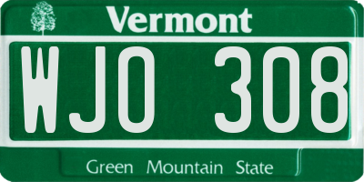 VT license plate WJO308