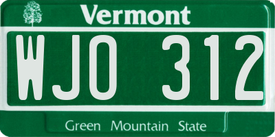 VT license plate WJO312
