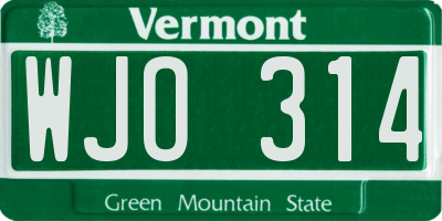 VT license plate WJO314