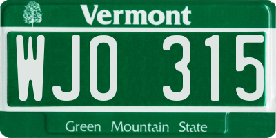 VT license plate WJO315