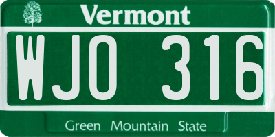 VT license plate WJO316