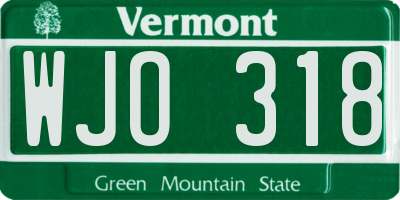 VT license plate WJO318