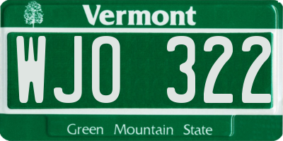 VT license plate WJO322