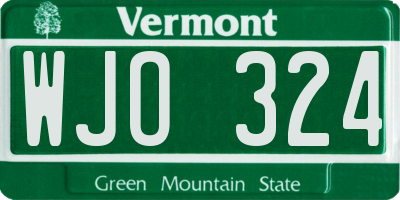 VT license plate WJO324