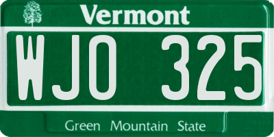 VT license plate WJO325