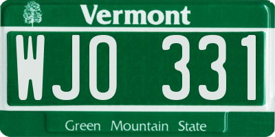 VT license plate WJO331