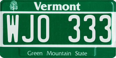VT license plate WJO333