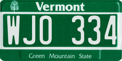 VT license plate WJO334