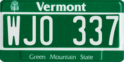 VT license plate WJO337
