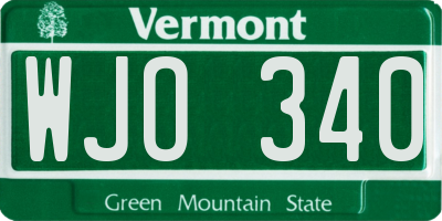 VT license plate WJO340