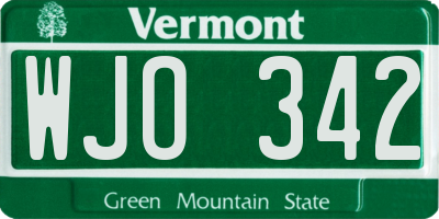 VT license plate WJO342