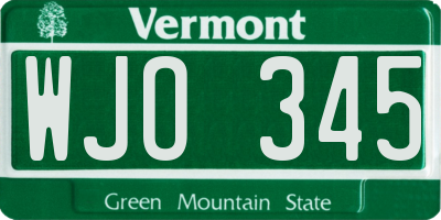VT license plate WJO345