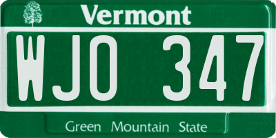 VT license plate WJO347