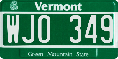 VT license plate WJO349
