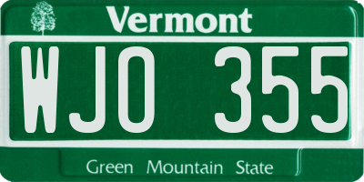VT license plate WJO355