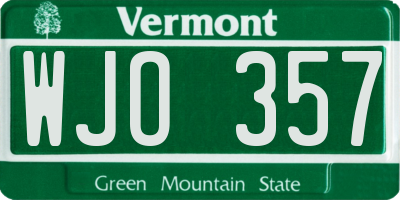 VT license plate WJO357