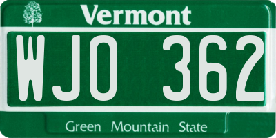 VT license plate WJO362