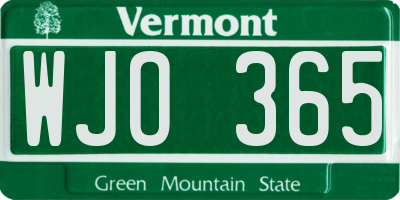 VT license plate WJO365