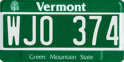 VT license plate WJO374