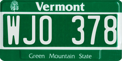 VT license plate WJO378