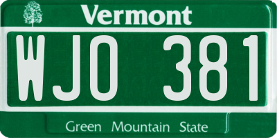 VT license plate WJO381