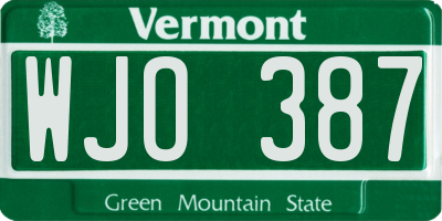 VT license plate WJO387