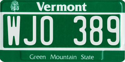 VT license plate WJO389