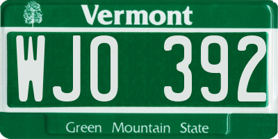 VT license plate WJO392