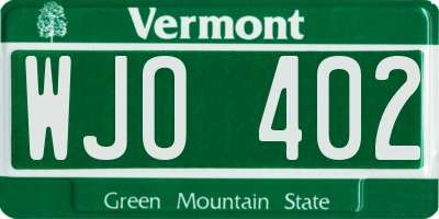 VT license plate WJO402