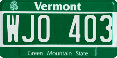 VT license plate WJO403