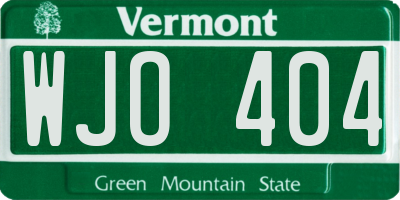VT license plate WJO404