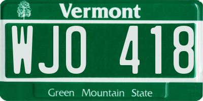 VT license plate WJO418