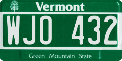 VT license plate WJO432