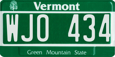 VT license plate WJO434