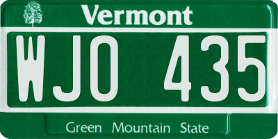 VT license plate WJO435