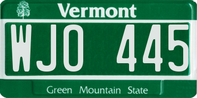 VT license plate WJO445