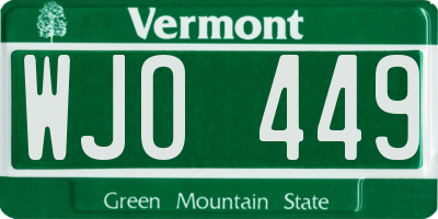 VT license plate WJO449