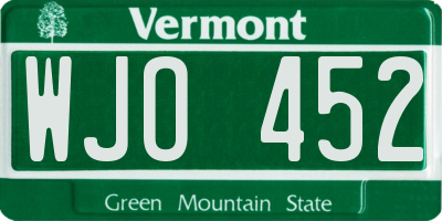 VT license plate WJO452