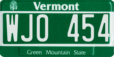 VT license plate WJO454