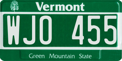 VT license plate WJO455