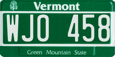 VT license plate WJO458