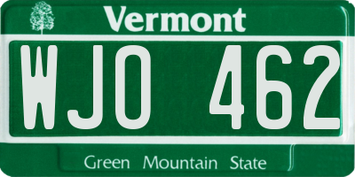 VT license plate WJO462