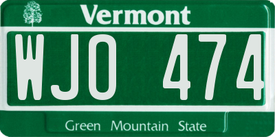 VT license plate WJO474