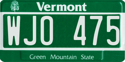 VT license plate WJO475