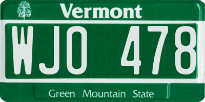 VT license plate WJO478