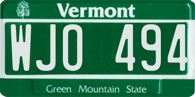 VT license plate WJO494