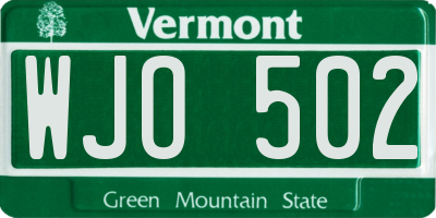 VT license plate WJO502