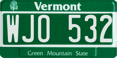 VT license plate WJO532