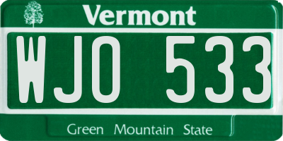 VT license plate WJO533