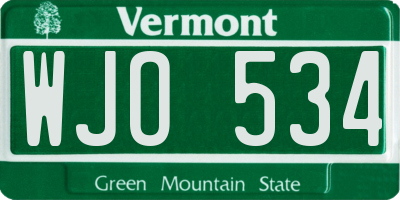 VT license plate WJO534